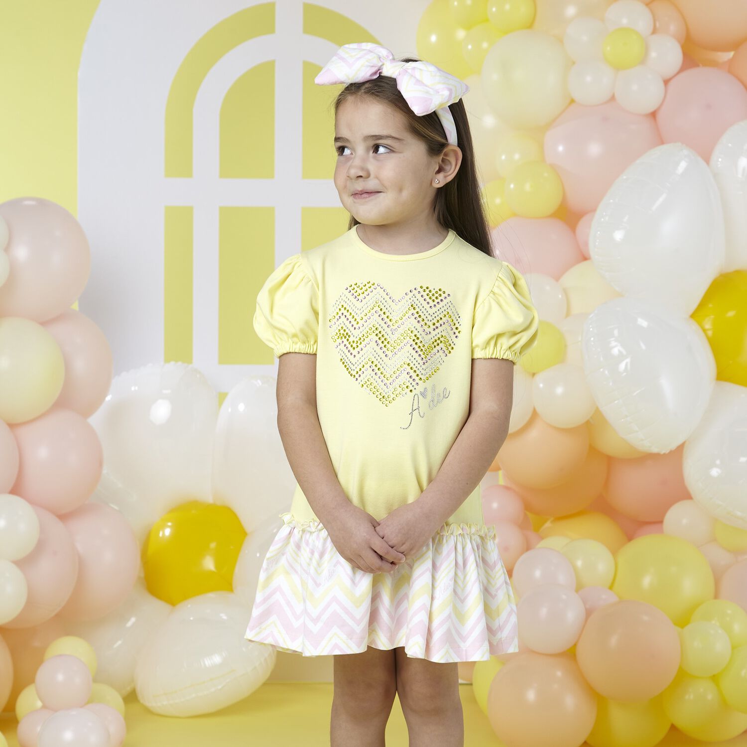 فستان بنات باللون الاصفر, 1, hi-res