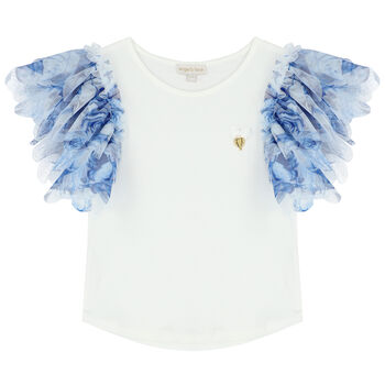 Girls White & Blue Tulle Top