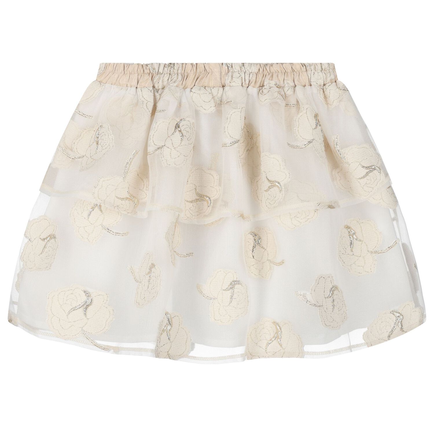 Girls Gold & White Roses Skirt Set, 1, hi-res image number null