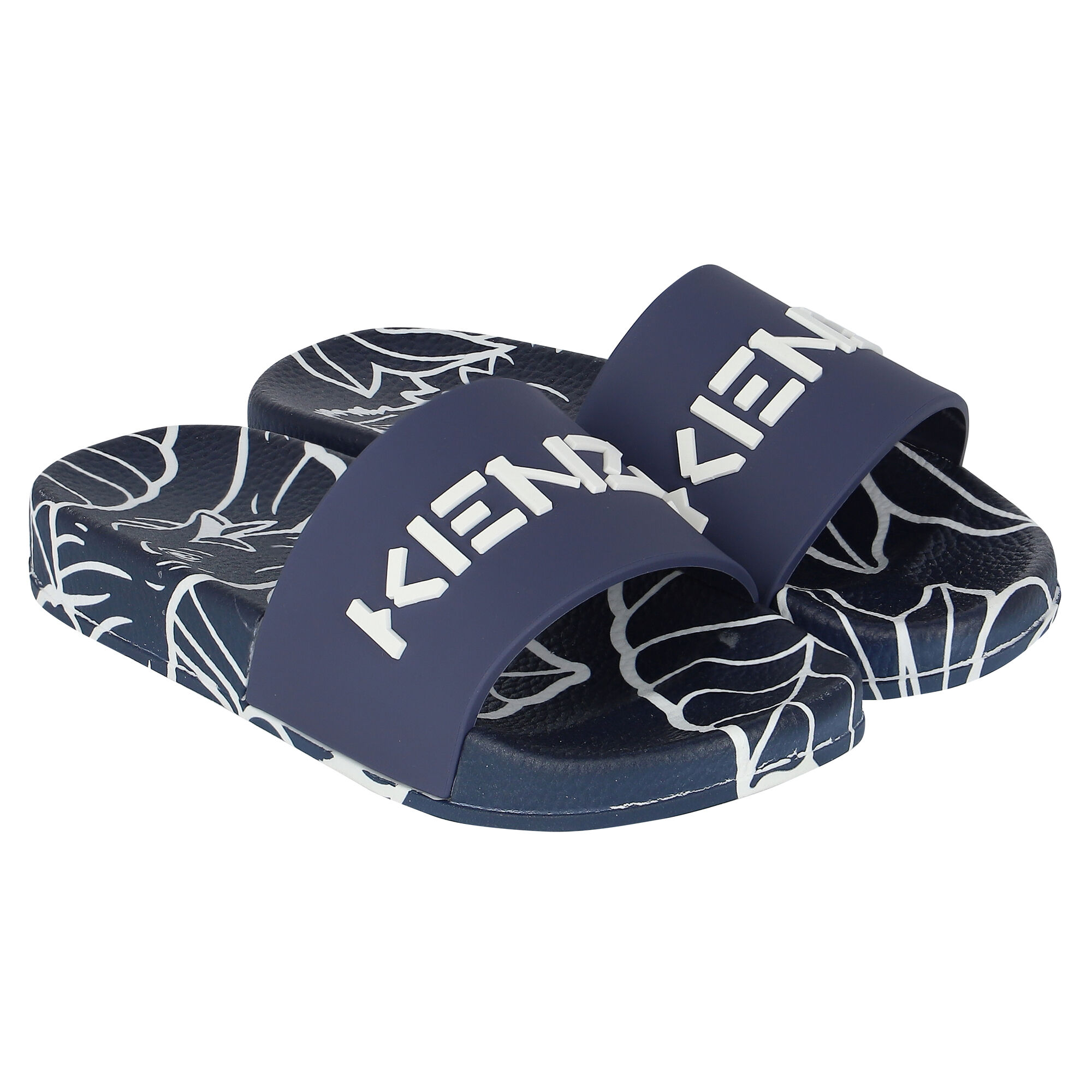 KENZO KIDS Boys Navy White Logo Sliders Junior Couture UAE