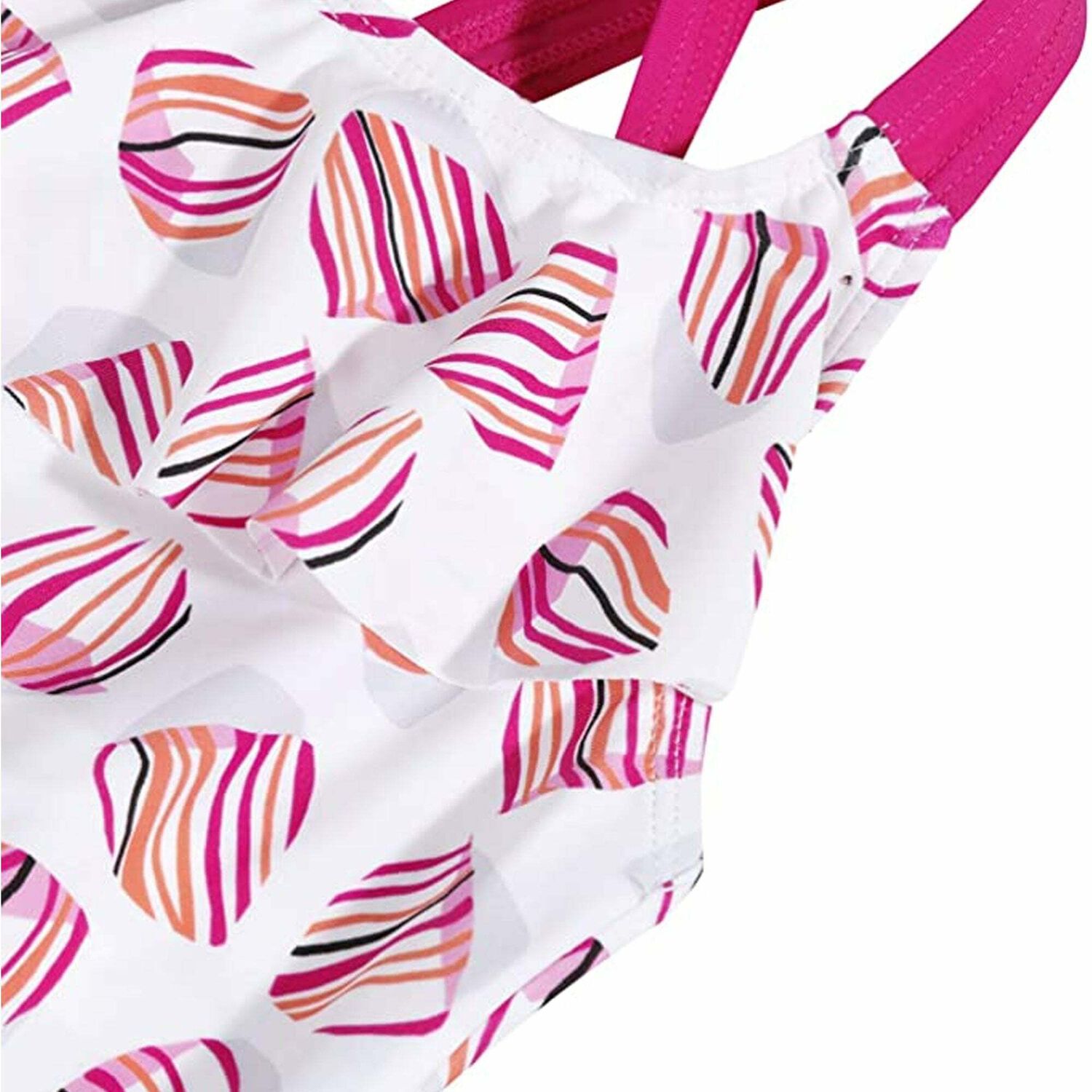 طقم سباحة بناتي باللون الابيض و الزهري, 1, hi-res