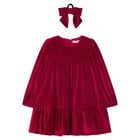 Girls Red Sparkle Velvet Dress Set, 2, hi-res