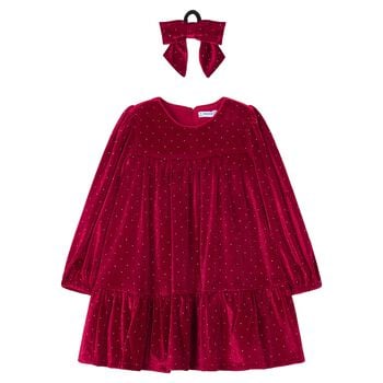 Girls Red Sparkle Velvet Dress Set
