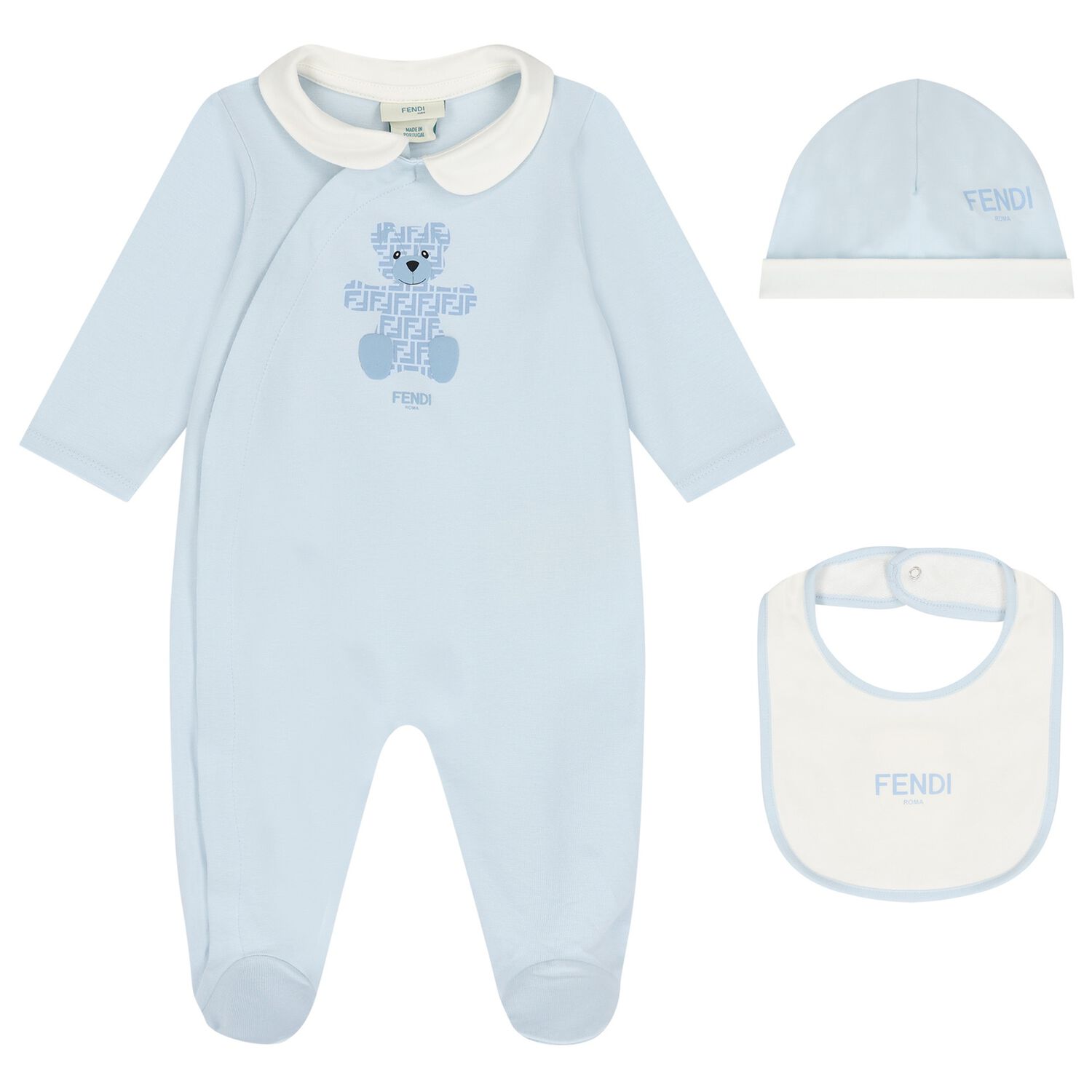 Baby Boys Ivory & Blue Logo Babygrow Gift Set, 3, hi-res