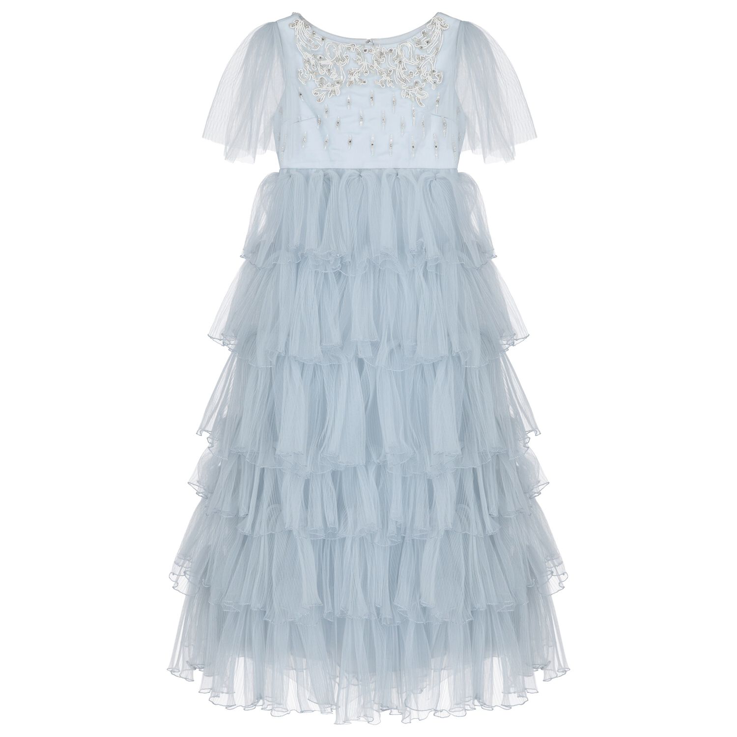 Girls Blue Embellished Tulle Dress, 1, hi-res