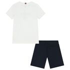 Boys White & Navy Blue Shorts Set, 2, hi-res