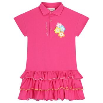 Girls Pink Flower Polo Dress