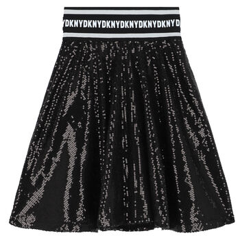 Girls Black Logo Sequin Skirt