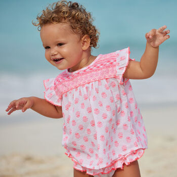 Baby Girls White & Pink Beach Dress Set