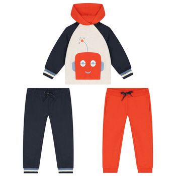 Younger Boys Ivory, Blue & Orange 3-Piece Tracksuit
