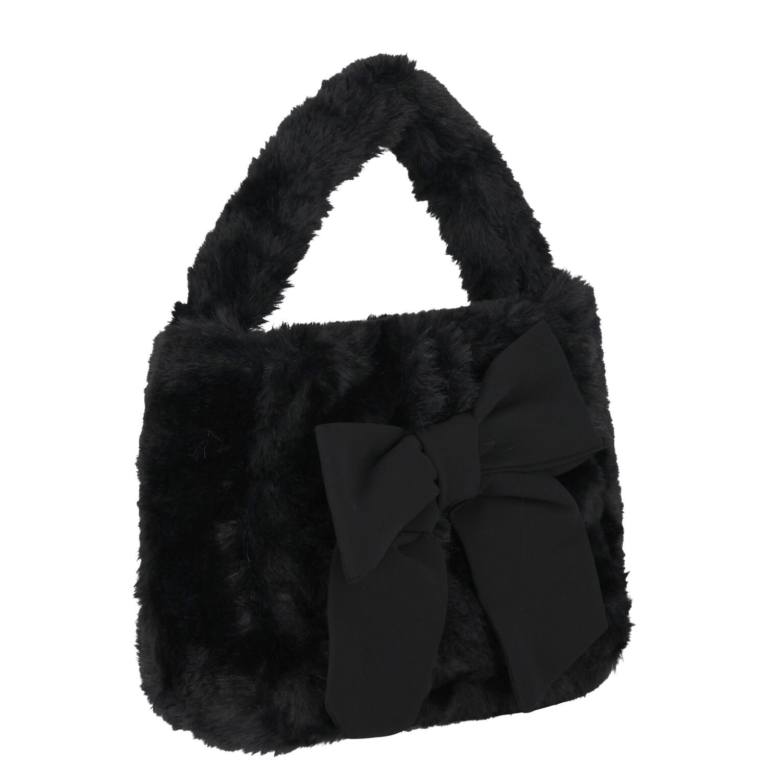 Girls Black Faux Fur Handbag, 3, hi-res image number null