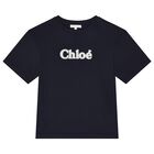 CHLOE Girls Navy Blue Logo T-Shirt | Junior Couture UAE