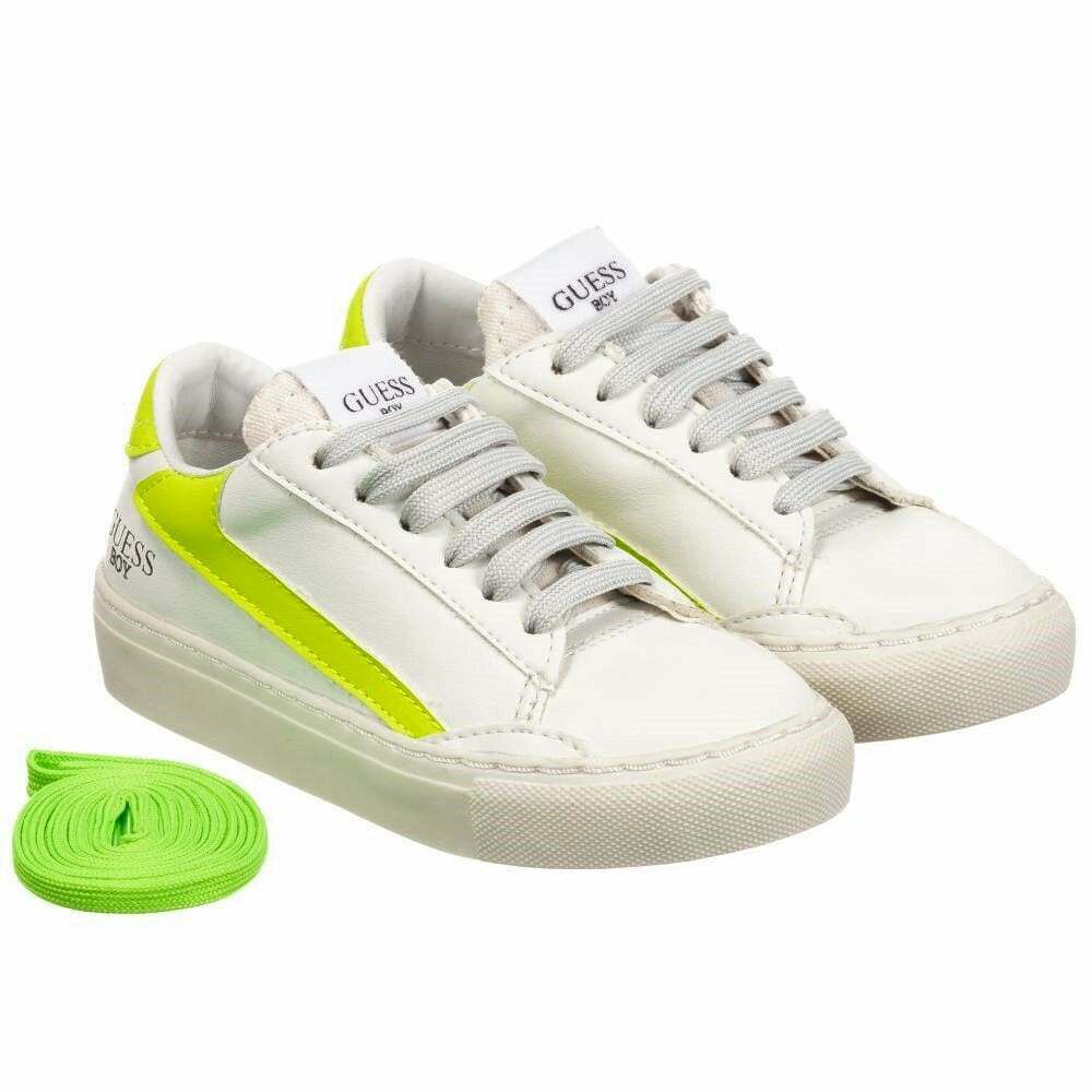 Guess Boys White Neon Green Trainers Junior Couture UAE