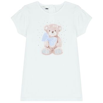 Girls White Teddy Bear T-Shirt
