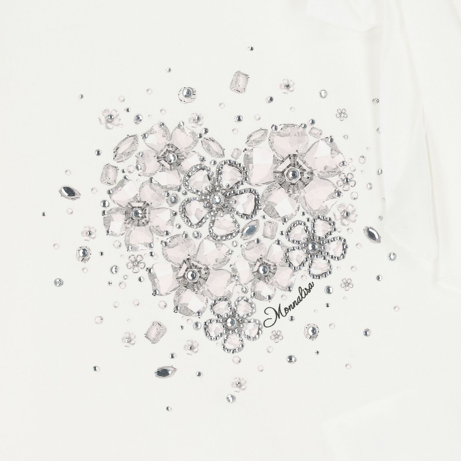 Girls White Embellished Floral Long Sleeve Top, 1, hi-res