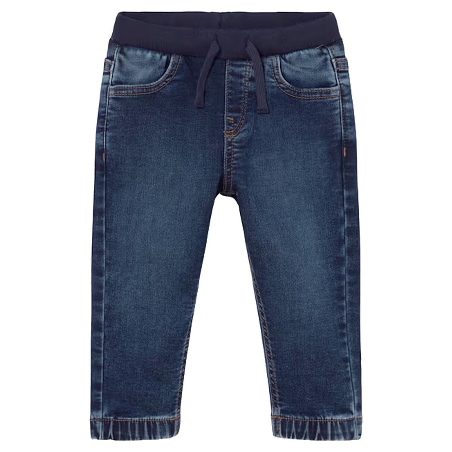 Younger Boys Navy Blue Denim Joggers, 1, hi-res