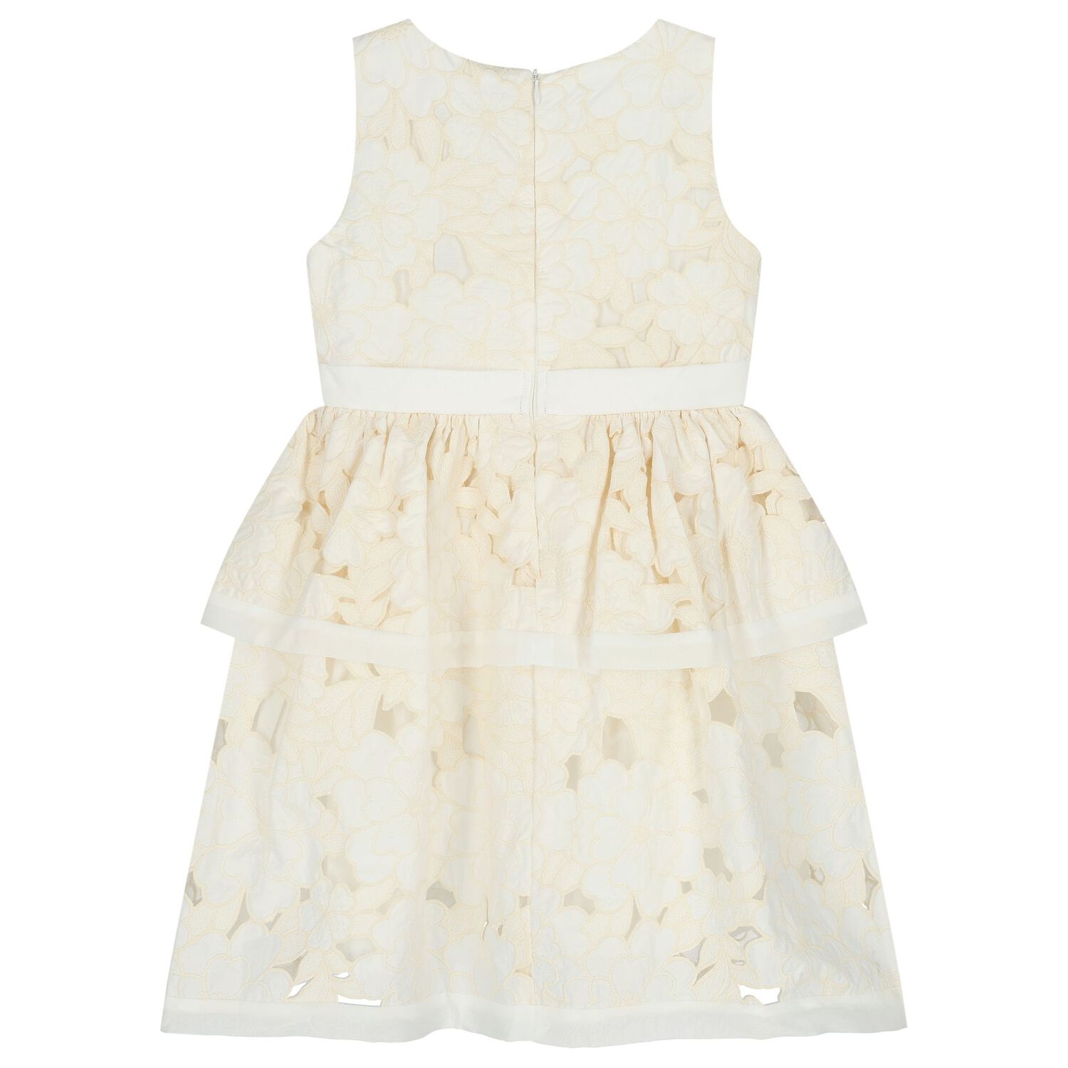 Girls Ivory Floral Cutwork Dress, 1, hi-res