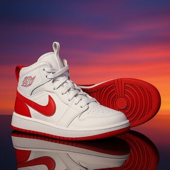 White & Red Jordan 1 Mid Easyon Trainers