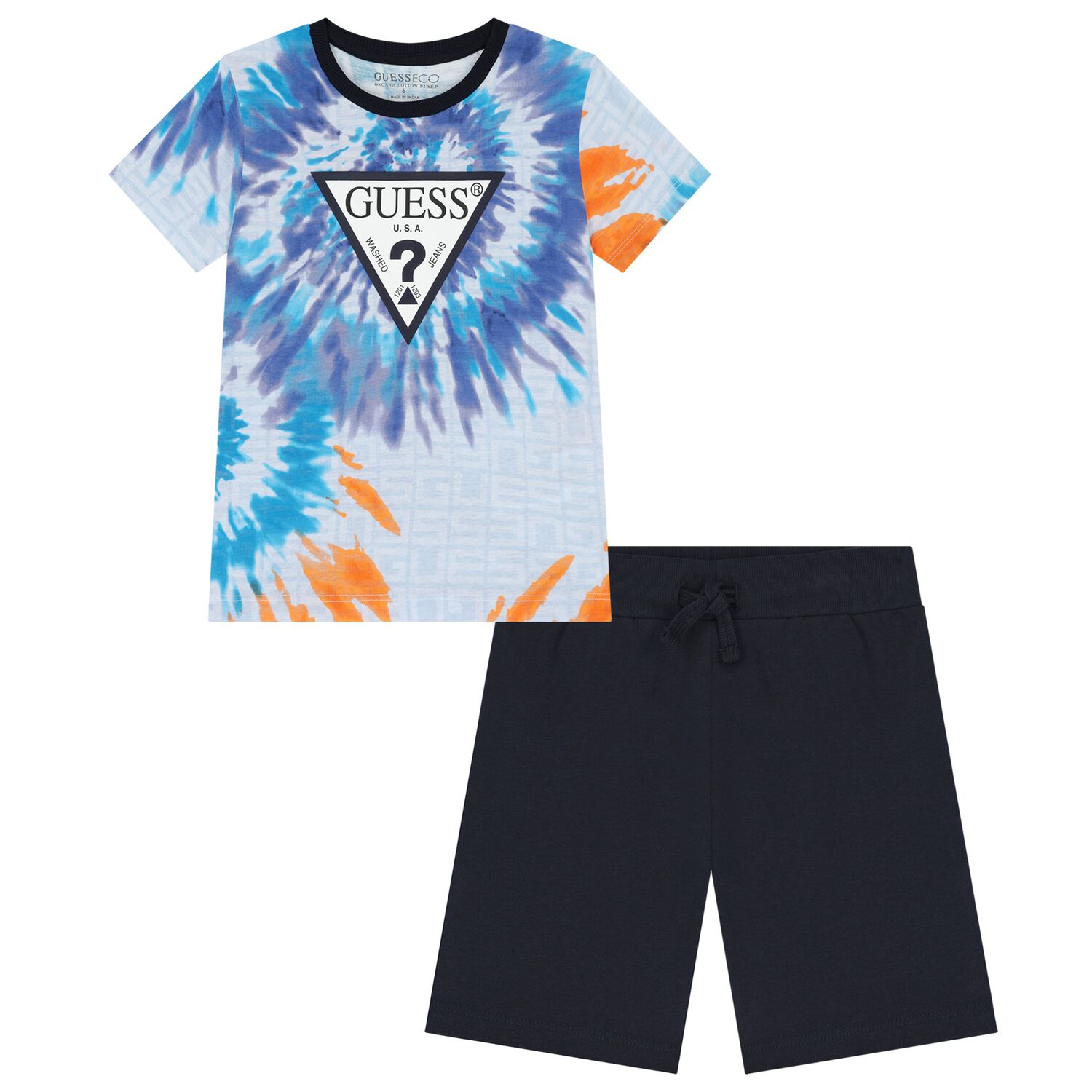 Boys Blue Logo Tie-Dye Shorts Set, 1, hi-res