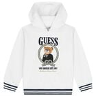 Girls White Teddy Bear Logo Hooded Top, 1, hi-res