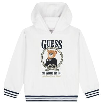 Girls White Teddy Bear Logo Hooded Top