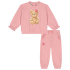 Girls Pink Teddy Bear Tracksuit, 1, hi-res