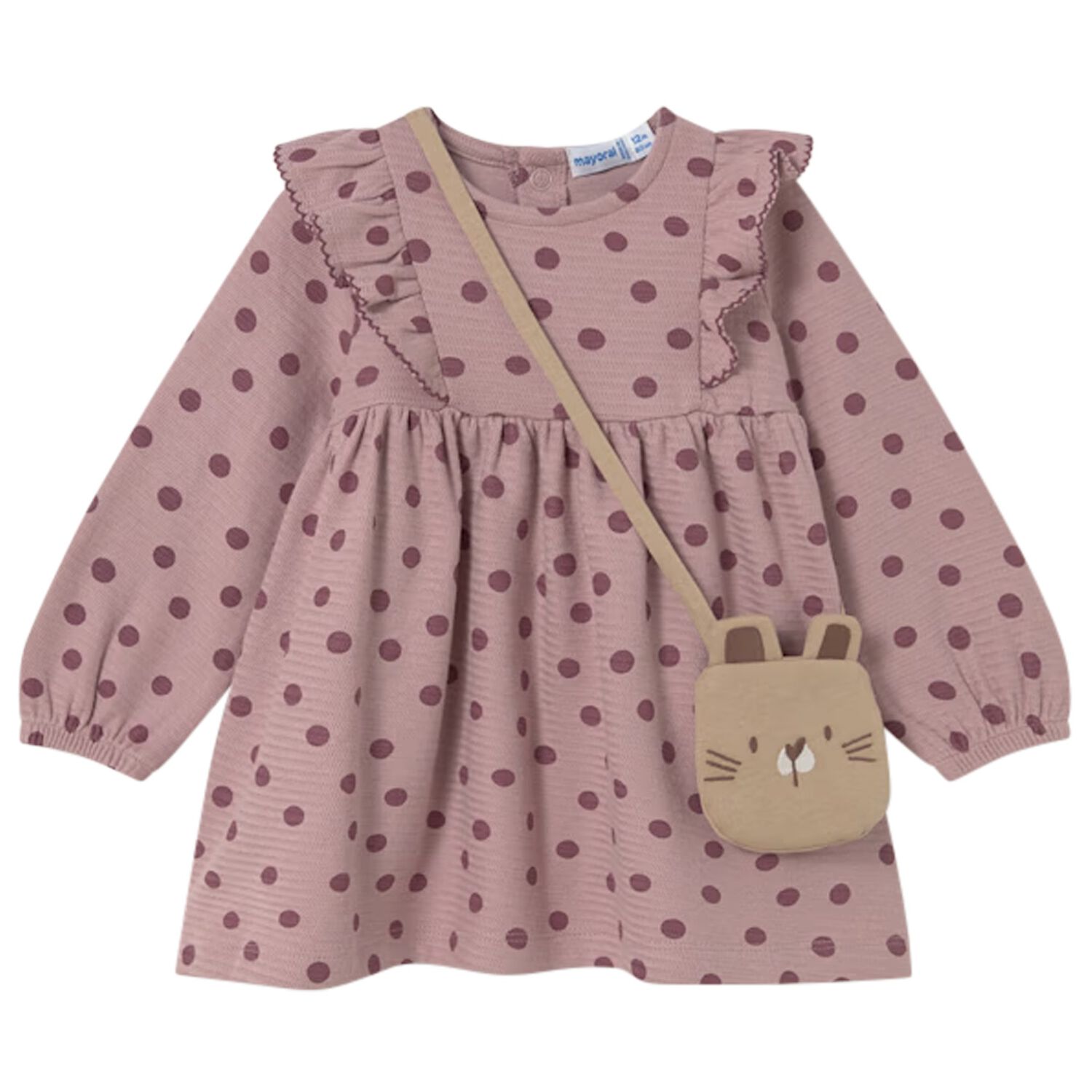 Younger Girls Pink Polka Dots Dress Set, 3, hi-res