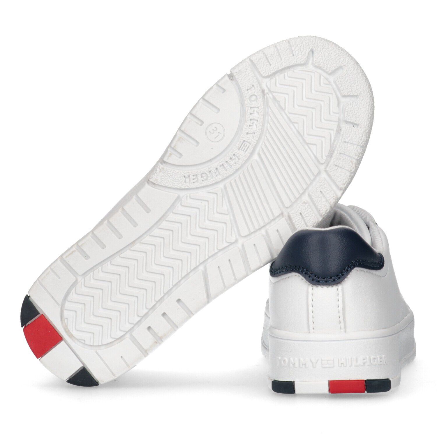 Girls White & Blue Logo Trainers, 1, hi-res