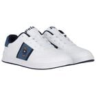 Boys White & Denim Blue Logo Trainers, 1, hi-res