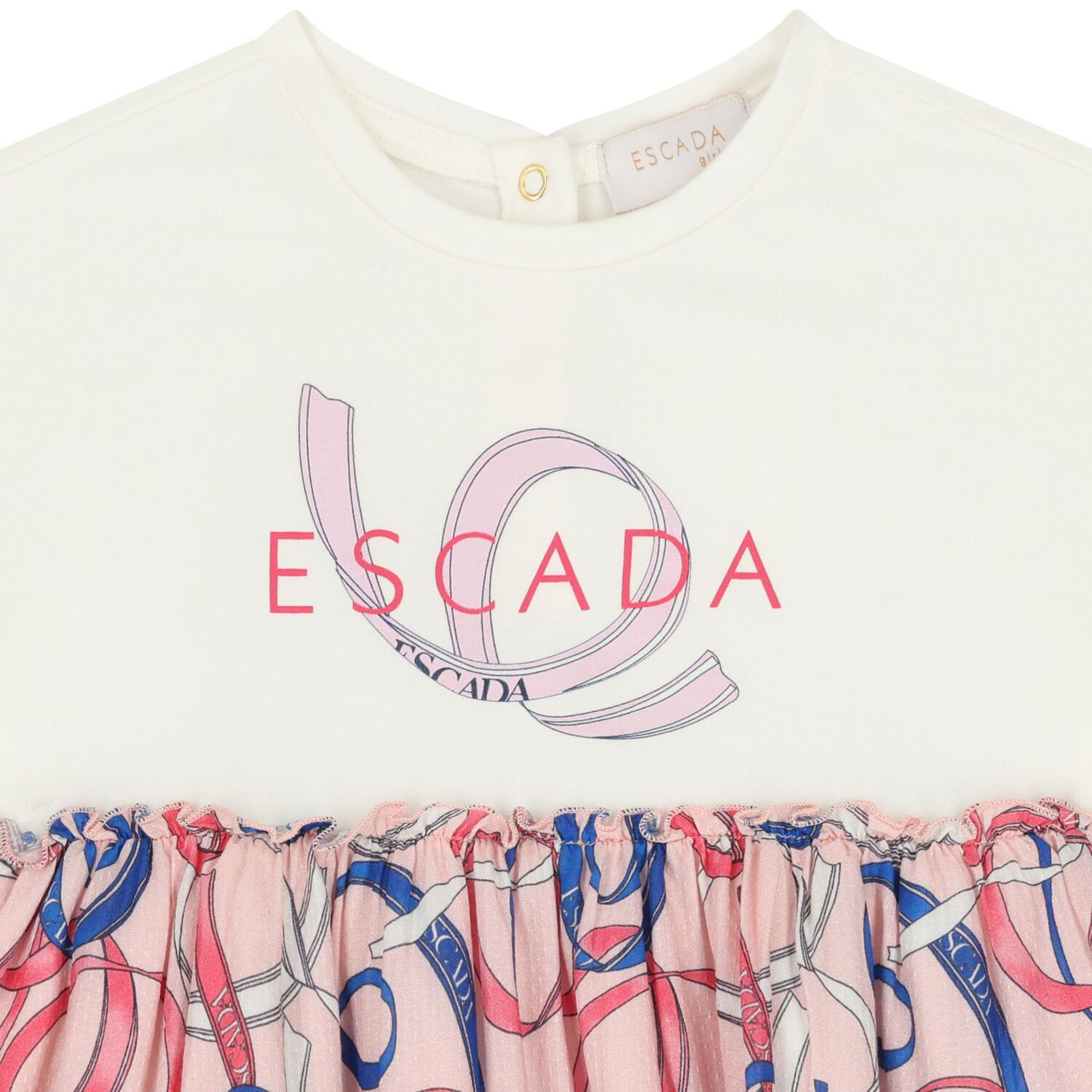 فستان بنات مزين بشريط باللون العاجى والوردى , 1, hi-res