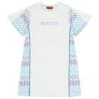 Girls White & Blue Zigzag Dress, 1, hi-res
