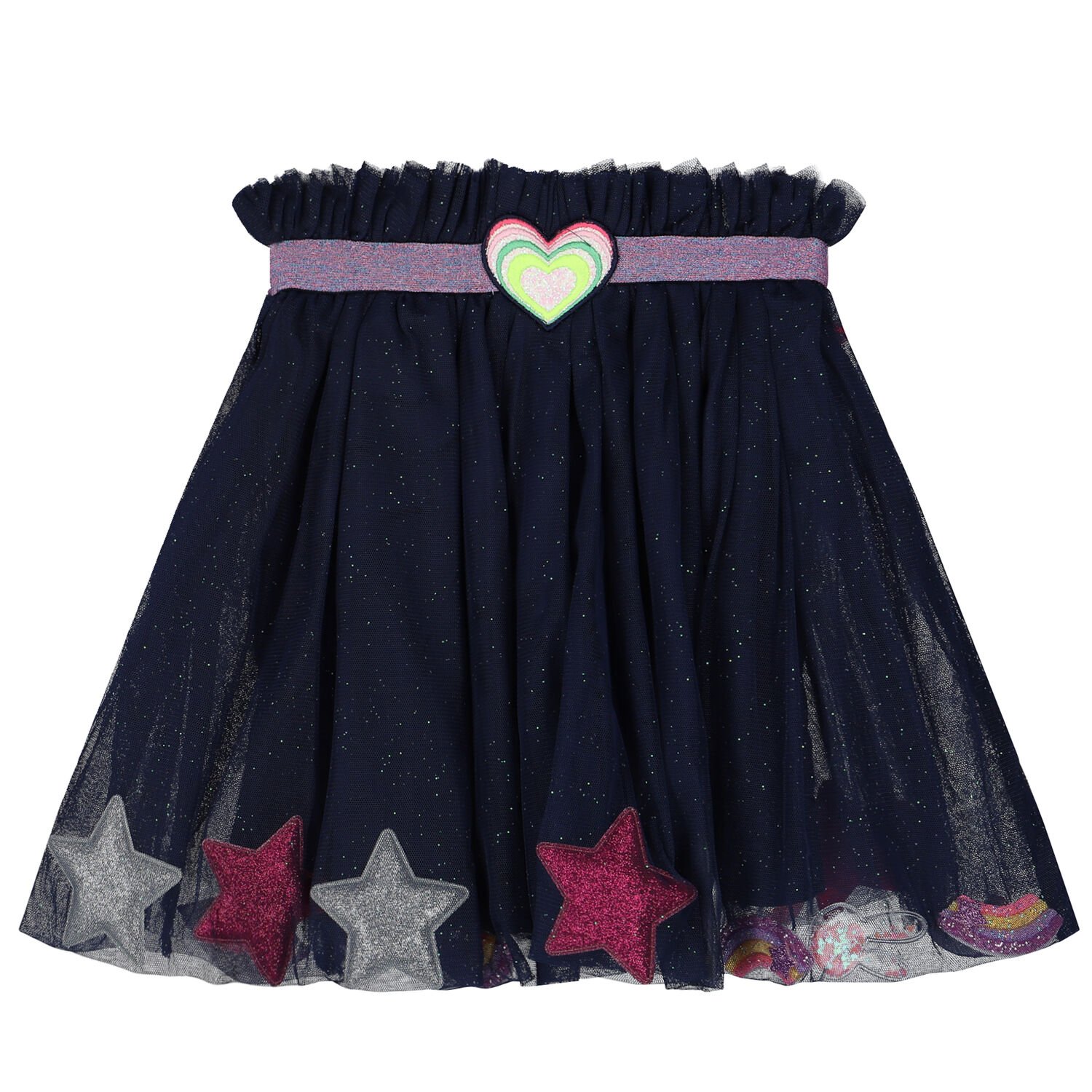 Girls Navy Blue Heart & Star Tulle Skirt, 1, hi-res image number null