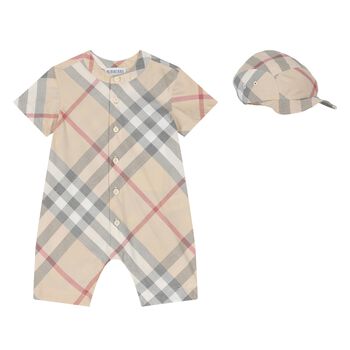 Beige Check Romper Gift Set