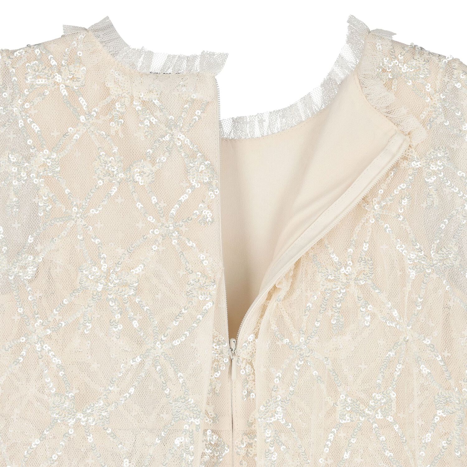 Girls Ivory Bow Lattice Sequin Cape Dress, 1, hi-res