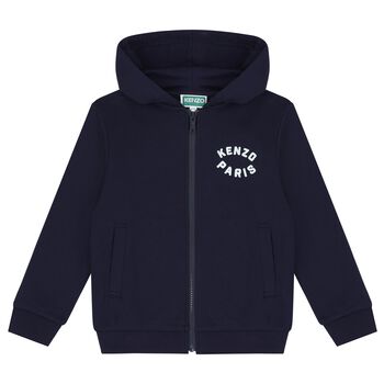 Boys Navy Blue Logo Hooded Zip Up Top