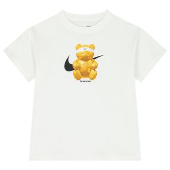 Girls White Teddy Bear Logo T-Shirt