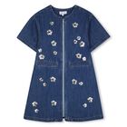 Girls Blue Denim Sequinned Floral Dress, 1, hi-res