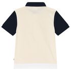 Boys Ivory, White & Navy Blue Polo Shirt, 1, hi-res