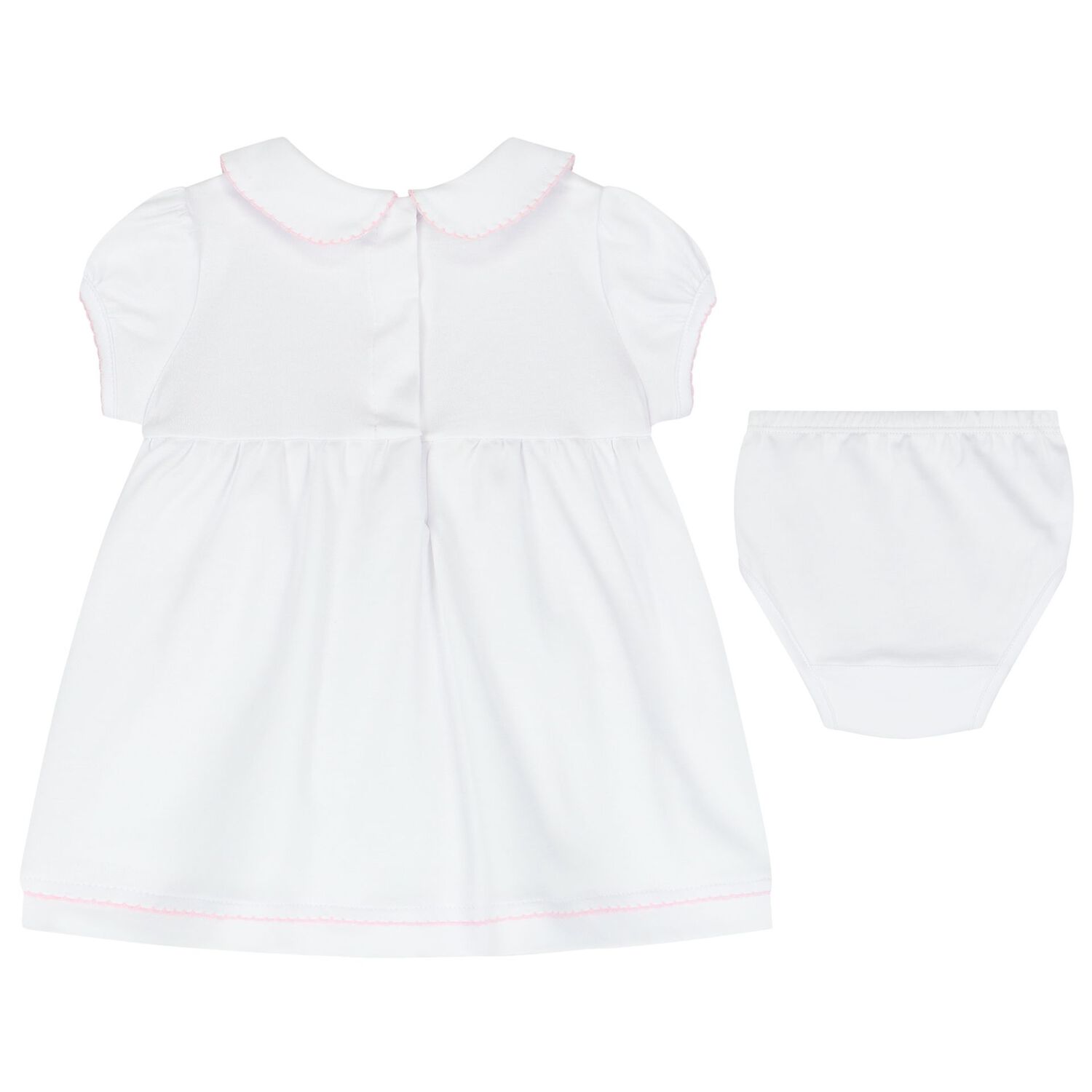 Baby Girls White and Pink Smocked Dress, 1, hi-res image number null