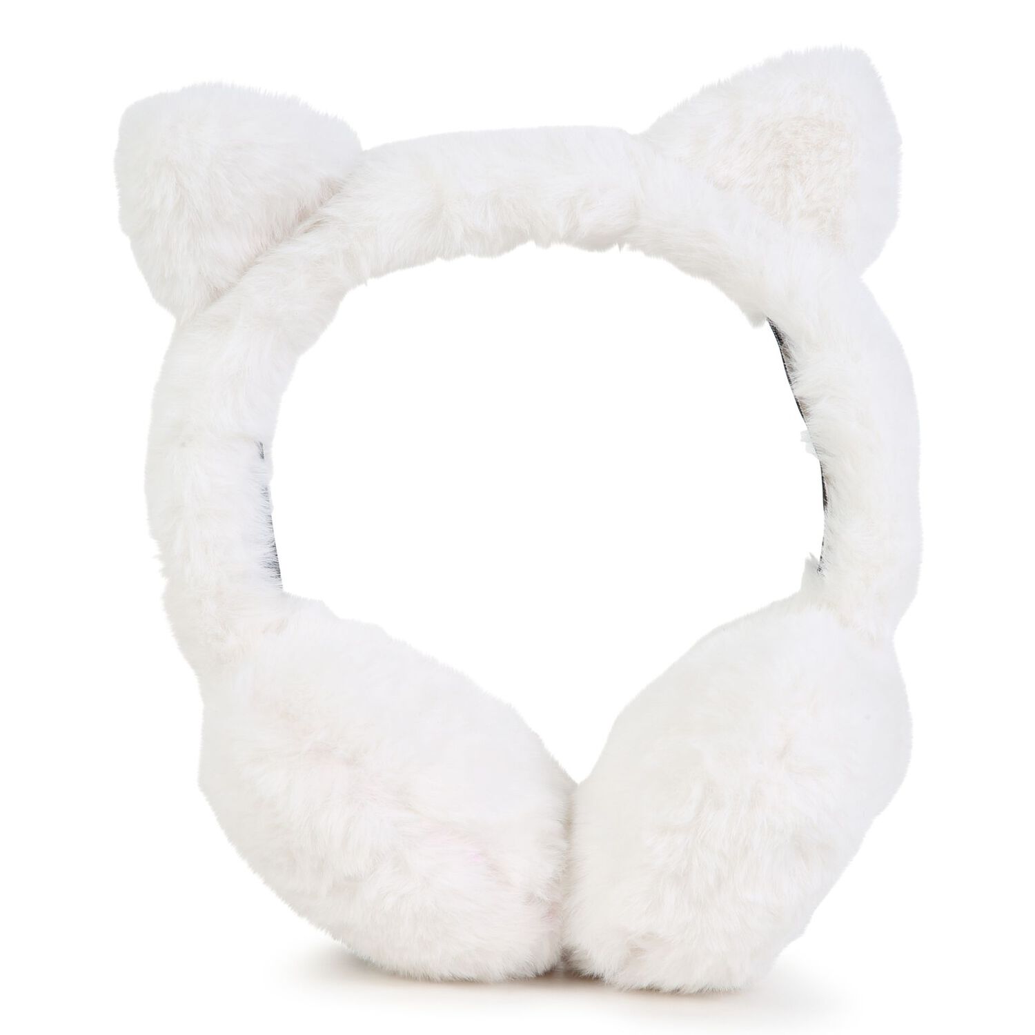 Girls White Faux Fur Earmuffs, 1, hi-res