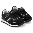 Younger Boys Black & Beige Logo Trainers, 1, hi-res