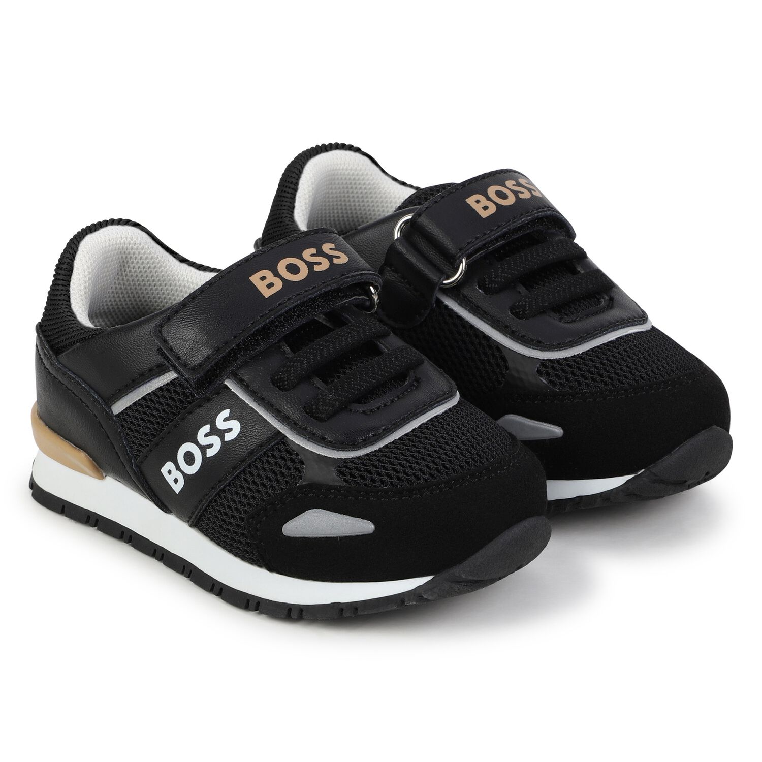 Younger Boys Black & Beige Logo Trainers, 1, hi-res