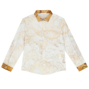 Boys Ivory & Beige Geo Map Shirt
