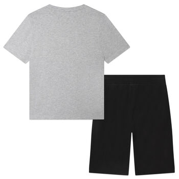 Boys Grey & Black Logo Shorts & T-Shirt Set