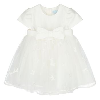 Younger Girls White Bow Tulle Dress
