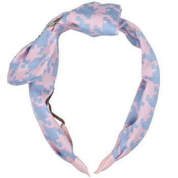 Girls Blue & Pink Houndstooth Headband 