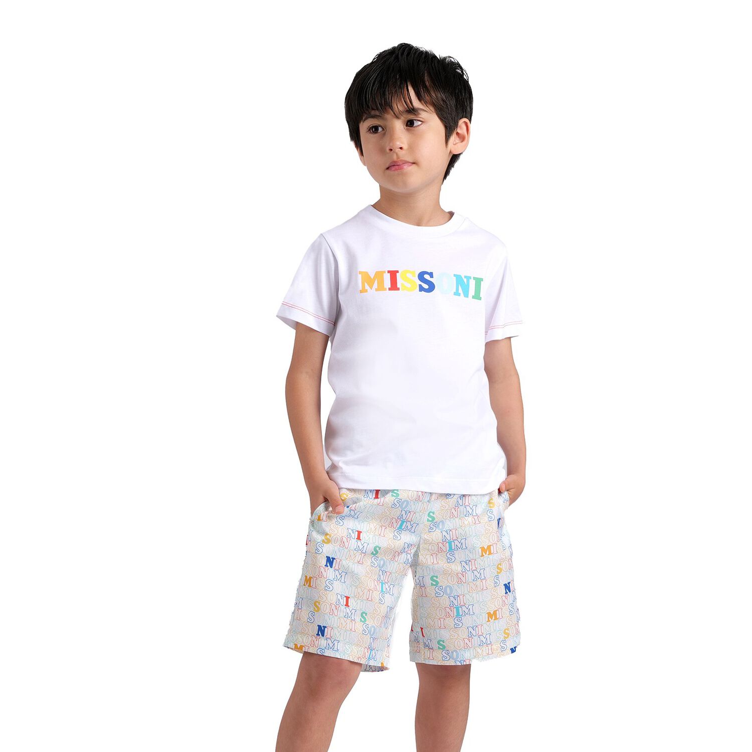 Boys White Logo Swim Shorts, 1, hi-res image number null