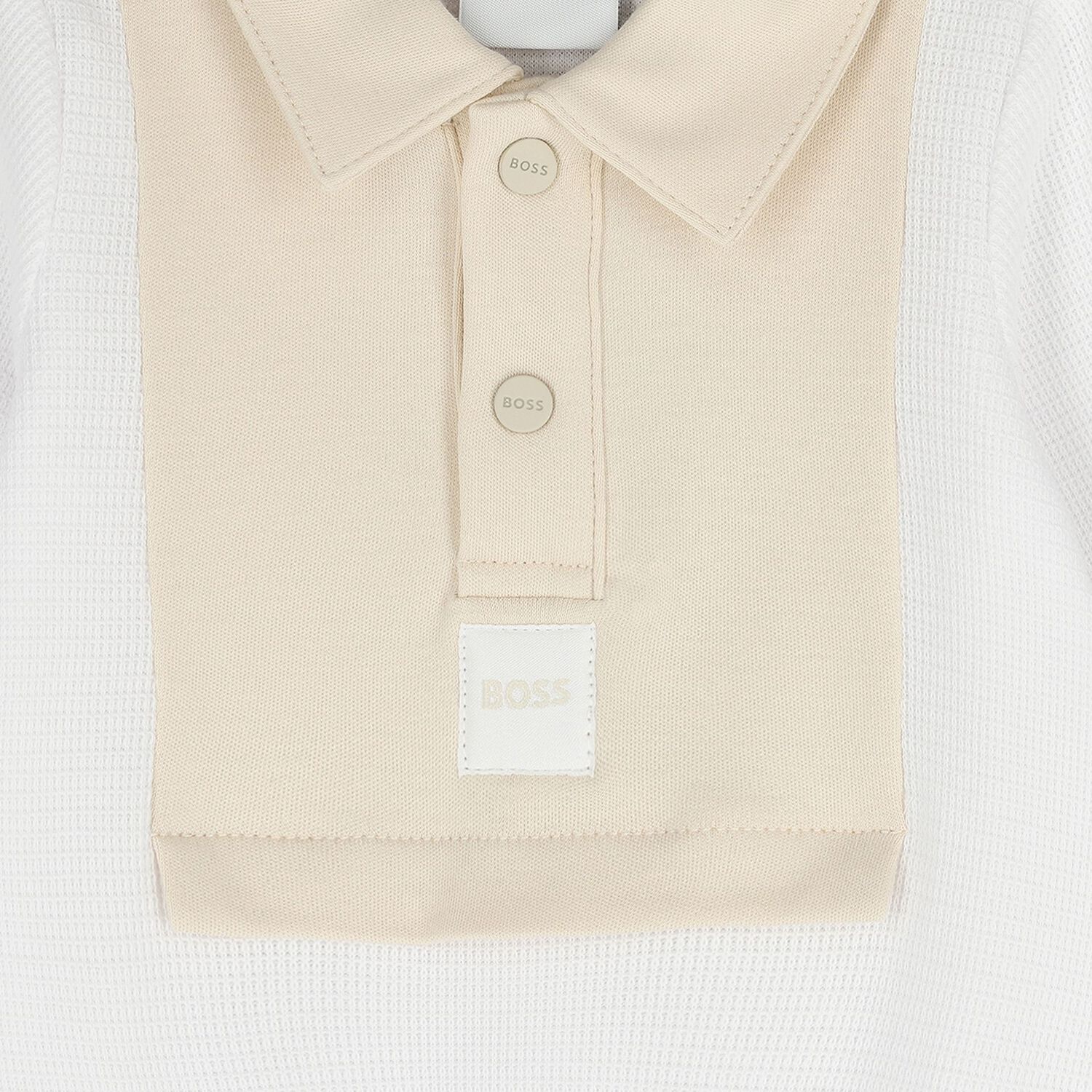 Baby Boys White & Beige Logo Babygrow, 2, hi-res
