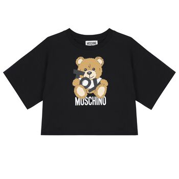 Girls Black Teddy Bear Logo T-Shirt