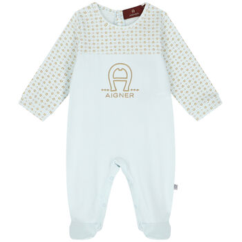 Baby Boys Blue & Gold Pima Cotton Logo Babygrow